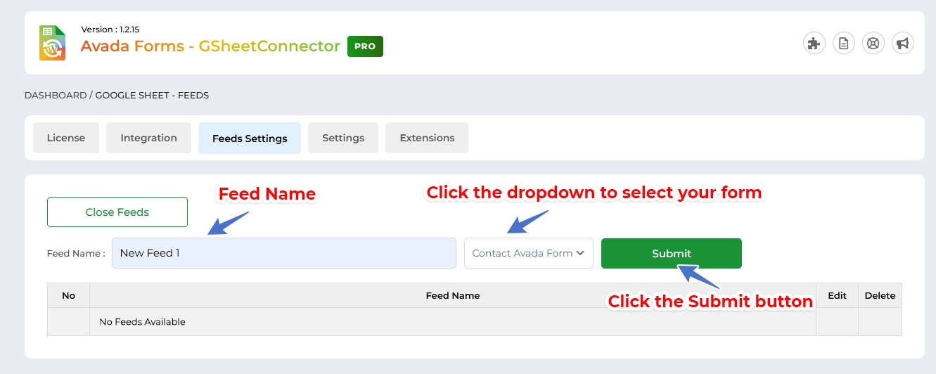 Service Account Setting Pro Version – Google Sheet Connector Google Sheet Connector Elementor Form - Edit - Delete - Rename Feed