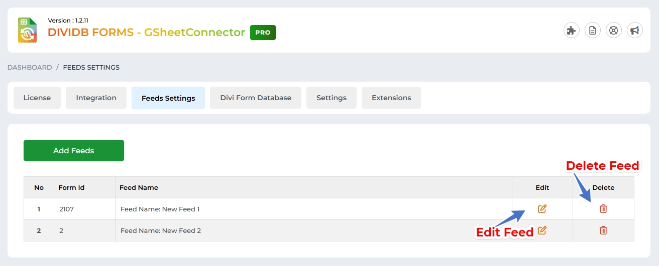 Google Sheet Connector Elementor Form - Edit - Delete - Rename Feed