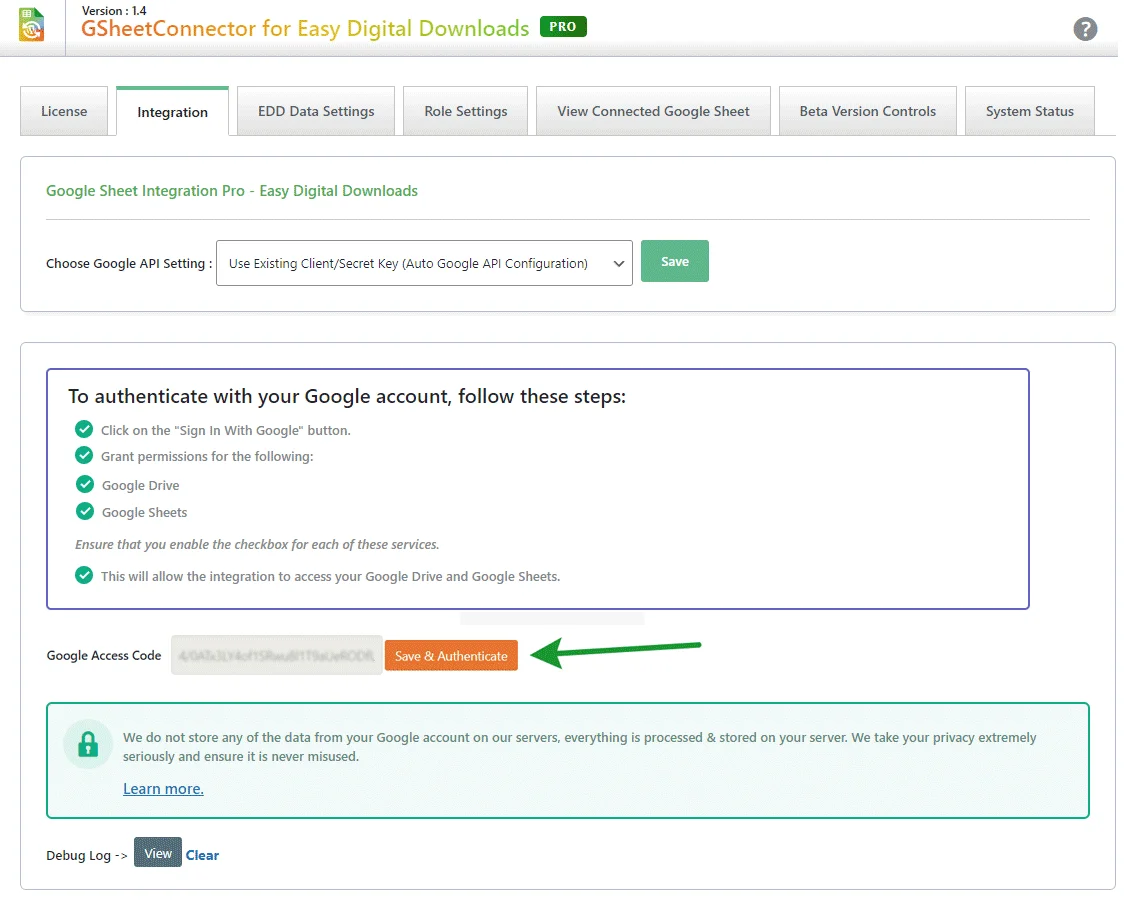 Easy Digital Downloads Google Sheet Integration license key