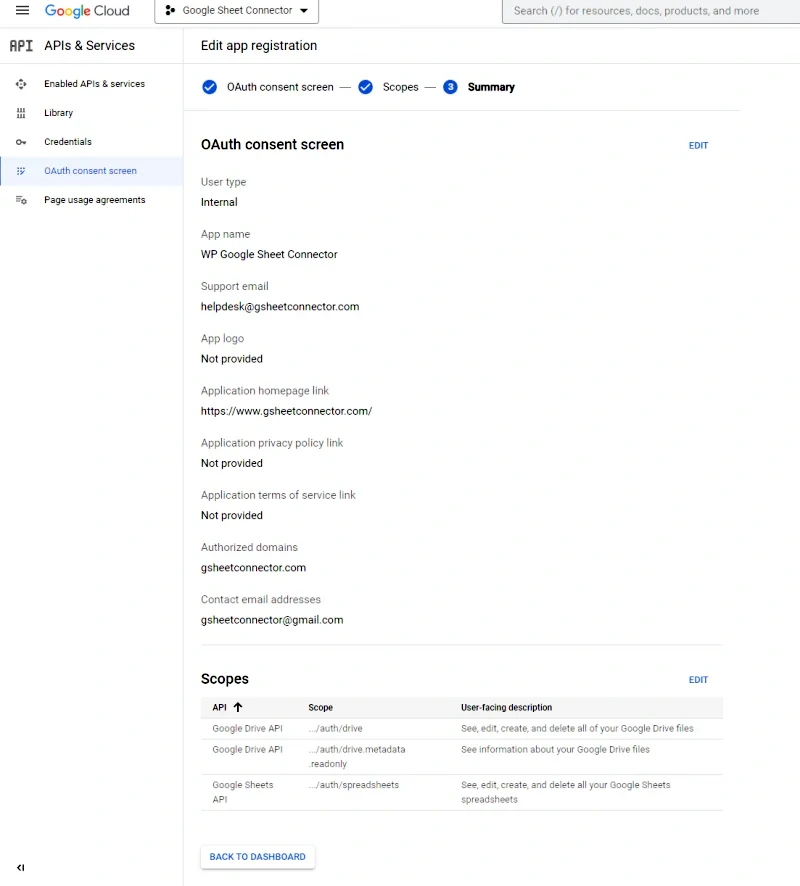 Project Configuration form with application details being entered in Google Cloud Console