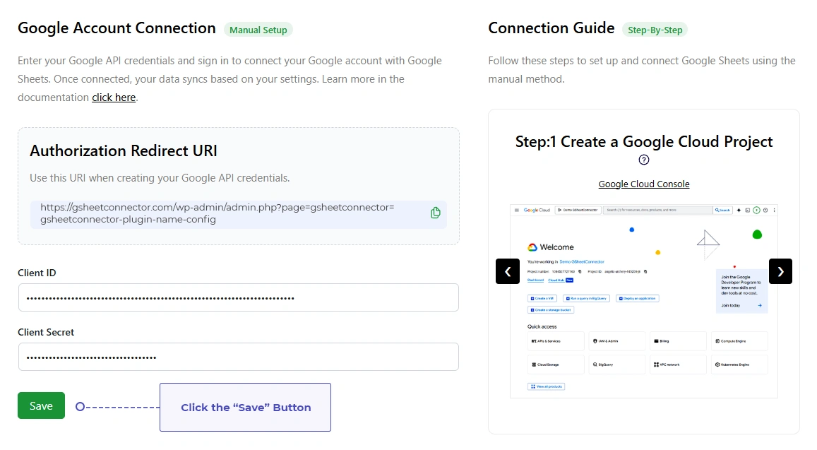 Plugin Settings page showing the Client ID and Client Secret integration method selected