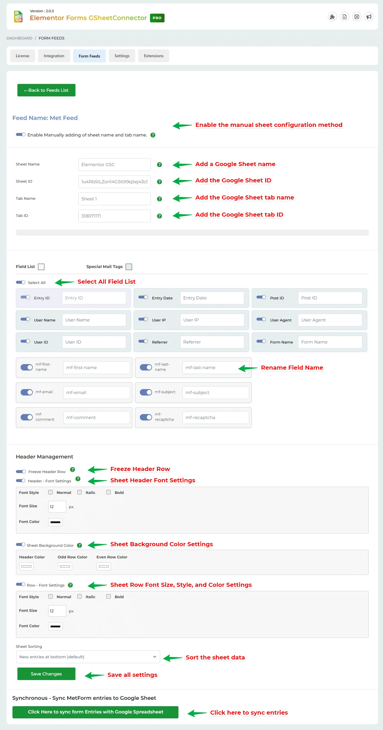 MetForm Settings PRO Version Fetch Sheets