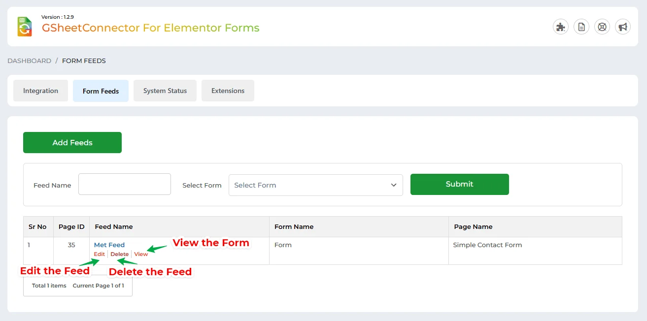 Elementor Google Sheet - Feed Setting