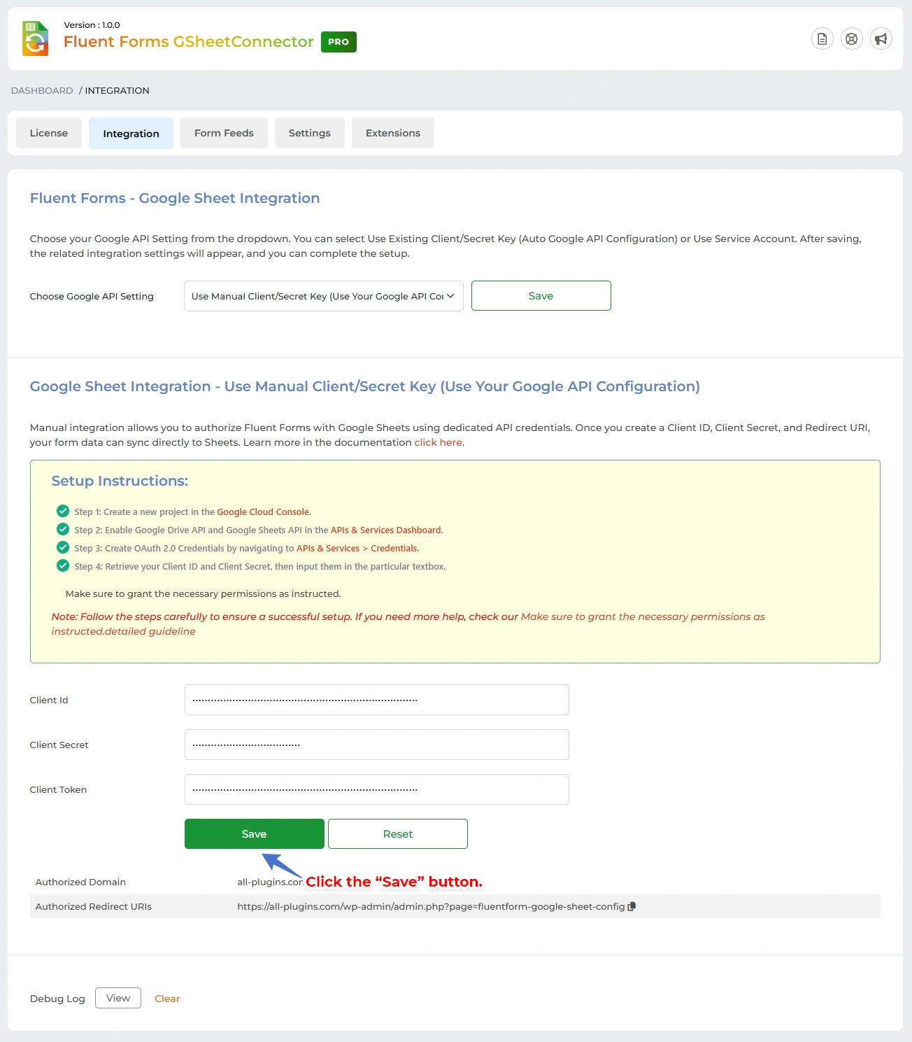 Manual Google API Integration setup guide