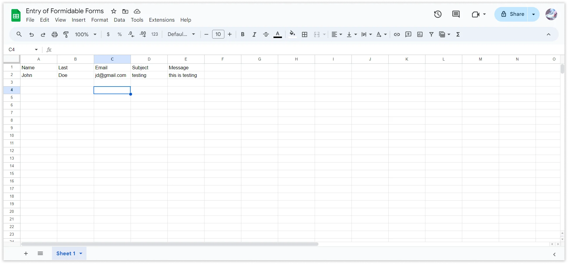 Formidable Forms Google Sheet Connector Plugin Settings