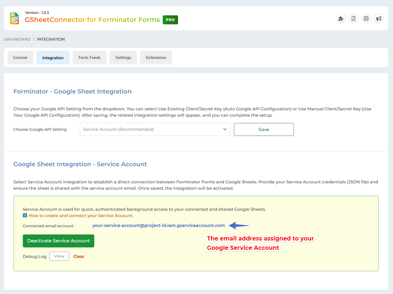 Service Account Setting Pro Version – Google Sheet Connector Authentication Method - Service Account