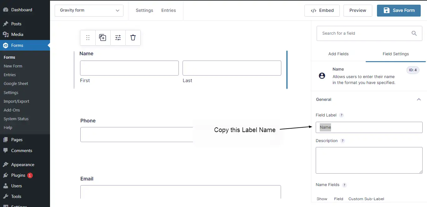 Gravity Forms Google Sheet Integration settings