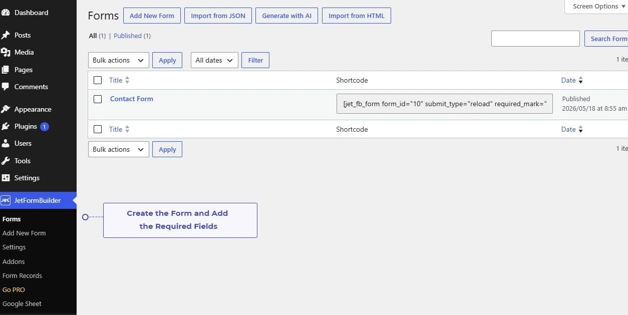 Find and add the form fields in JetFormBuilder