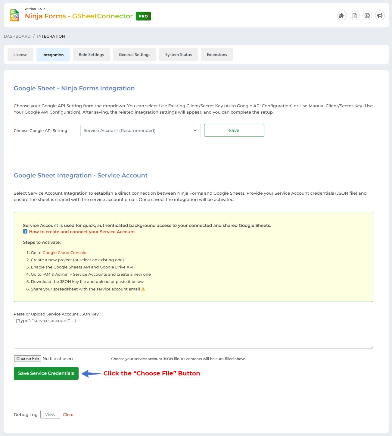 Service Account Setting Pro Version – Google Sheet Connector Connect the Service Account in Elementor GSheetConnector Pro