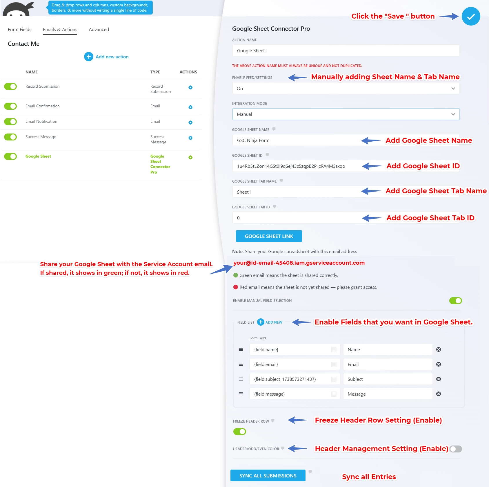 Service Account Setting Pro Version – Google Sheet Connector Google Sheet Connector Elementor Form - Manual Setting